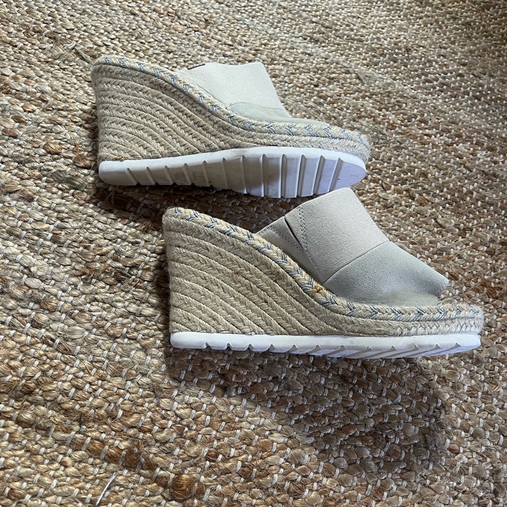 Cream and White Wedge Espadrilles with Slip-On Design